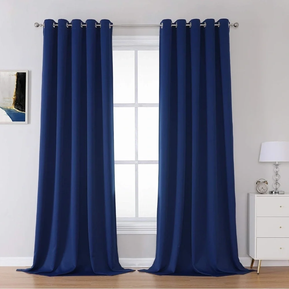 Navy Blue Curtains Thermal Insulated Window Drapes w/ Large Grommets - 2 Panels